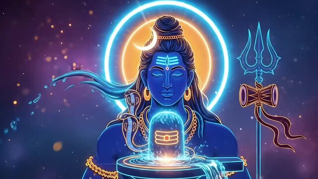 Shiva spiritual motion scene with glowing shivling om aura maha shivaratri hindu devotion meditation energy sacred culture festival visual background