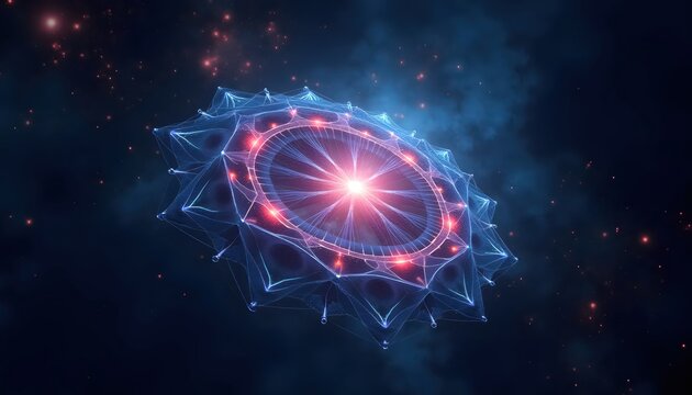 Futuristic Digital Whirlpool Made of Glowing Geometry