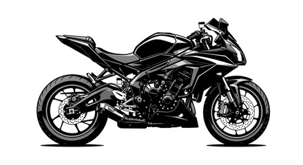 High-Performance Sport Motorcycle Vector Illustration. Detailed Black and White Race Bike Graphic for Automotive Design and Apparel. © Graphicnoell