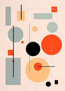Abstract geometric bauhaus art background with circles and rectangles