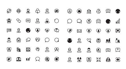Vector social media icons set, black line style,