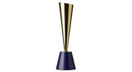 Elegant gold trophy isolated PNG, modern award with blue base on transparent background, victory...