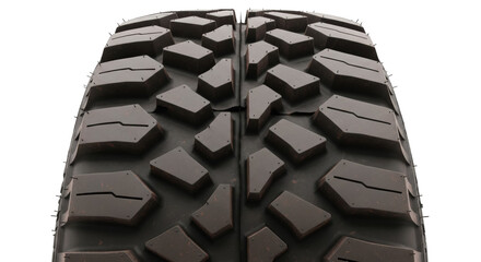 Aggressive mud terrain tire isolated PNG, off-road vehicle tyre with deep tread pattern for extreme driving conditions and challenging terrains © Matej