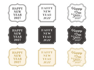 2027年の年賀素材 レトロでお洒落な文字とエレガントなクラシックフレームセット