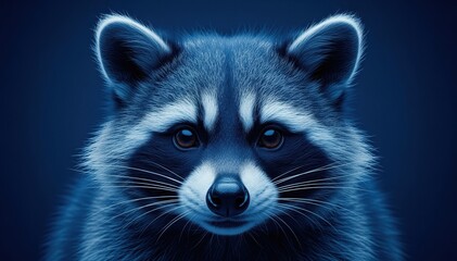 Obraz premium Majestic Gaze of a Raccoon: A striking portrait of a raccoon, its gaze captivating in its intensity. This image captures the beauty and intelligence of this amazing creature