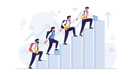 Fototapeta premium Teamwork climbing business growth graph, success, career progress, teamwork, motivation