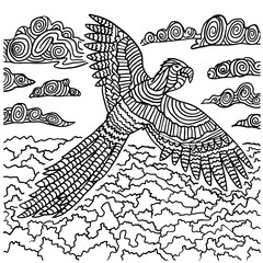 Tribal Line Art Illustration of a Flying Macaw Parrot