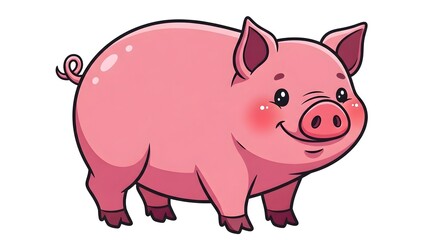 Fototapeta premium A cute cartoon pig standing on a transparent background with a happy expression