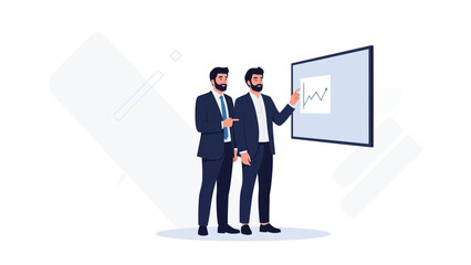 Businessmen analyzing growth chart on screen, teamwork and strategy concept