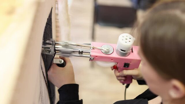 Crafting with a pink machine in a workshop