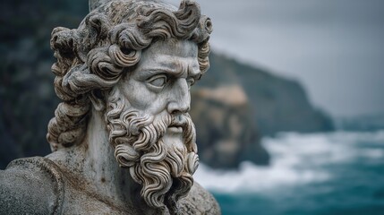 Majestic Poseidon Overlooking the Ocean Waves
