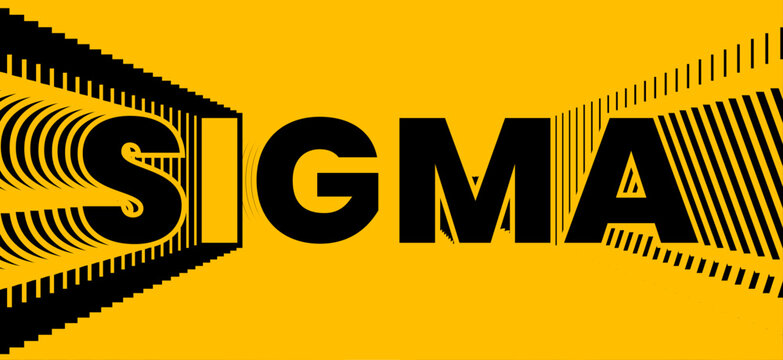 Sigma bold black typography logo on yellow background with geometric tunnel line effect