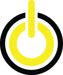 Bright yellow power button on a sleek black circular background design