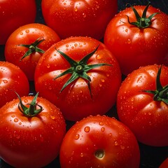 Fresh tomatoes with water droplets on their surface