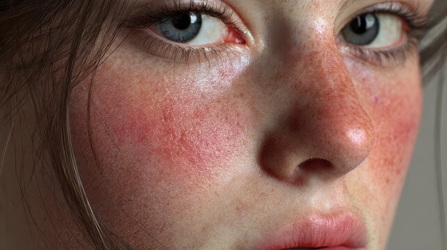 Digital painting highlighting rosacea and delicate skin texture in a close-up face study