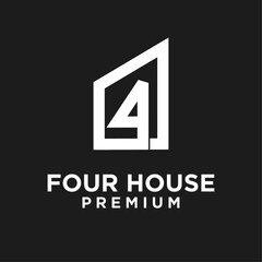 Fototapeta premium Modern Geometric Number 4 House Logo Design for Real Estate and Property Business Branding