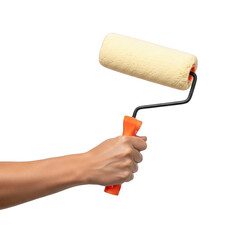 Hand holding paint roller isolated on white background isolated on transparent background