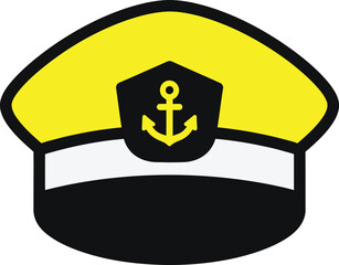 Navy officer cap featuring an anchor emblem prominently displayed on yellow background