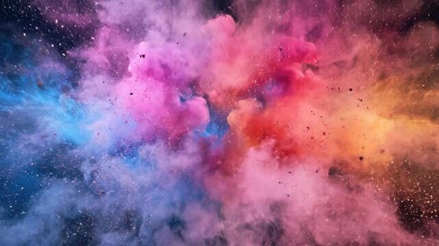 Colorful explosion of powder creating a heart shape against a dark background.