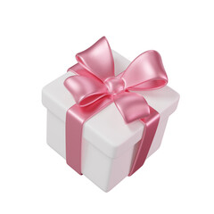 Obraz premium 3D white Gift Box with a pink Bow and ribbon. Floating Present for Holiday, Birthday, Weddings, Valentine's day or Christmas. 3D render isolated on transparent background 