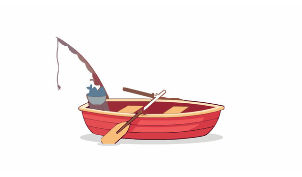 Cute Row Boat with Oars Fishing Hobby Vector Icon
