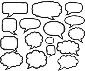 Fototapeta premium Collection of hand drawn speech bubbles and thought balloons in black and white