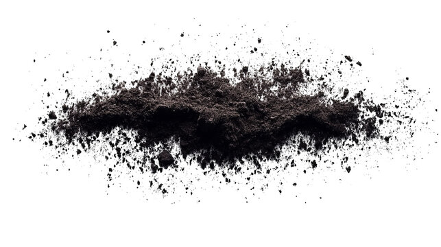 A dark, textured mass surrounded by shimmering particles against a black backdrop