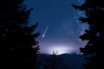 Fototapeta premium Milky Way stars and rural countryside tree silhouettes