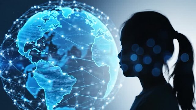 Global network connection with human silhouette illustrating technology and worldwide communication