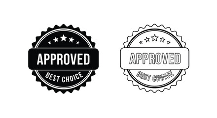 Two approved badges one solid black one outlined with stars