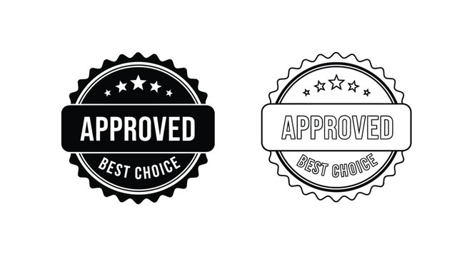 Two approved badges one solid black one outlined with stars