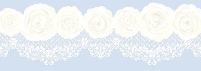 アンティーク風レースと白いバラの花のベクターイラスト