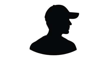 Silhouette of a person wearing a baseball cap in profile view