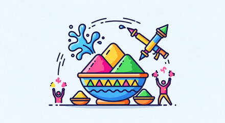 Obraz premium Vibrant holi celebration with colorful powders and joyful people