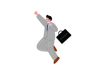 ジャンプして喜ぶサラリーマン男性