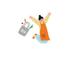 ジャンプして喜ぶ主婦