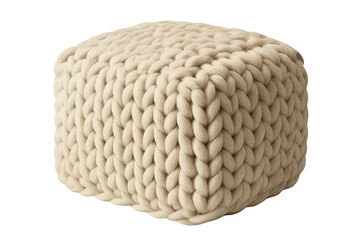 Obraz premium Beige knitted pouf ottoman on transparent background