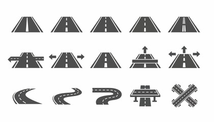 Road infrastructure symbols with various highway signs and routes illustrated © dale