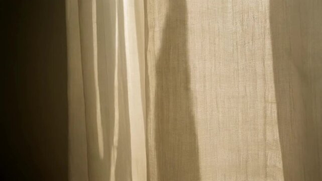 4K Minimalist Cotton Curtain Swaying with Soft Rippling Shadows on Wall 2026