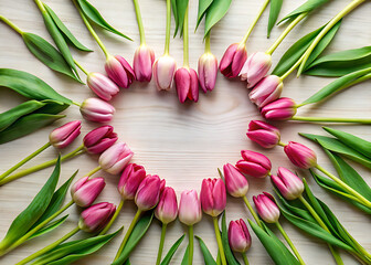 Tulip stems arranged into a subtle heart arc.