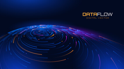 Fototapeta premium Cyber Big Data Flow Particles Bokeh. Digital Neural Network. Concept of AI Artificial Intelligence Technology Machine Deep Learning. Digital Communication. Science Technology Presentation Vector.