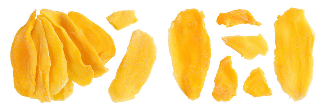 dried mango isolated on white background. Top view. Flat lay