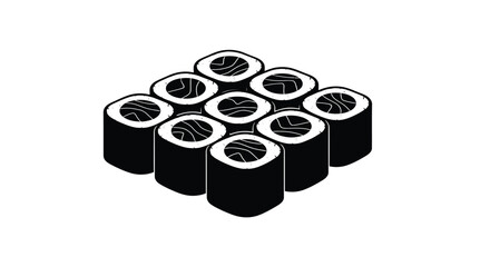 Isometric illustration of nine maki sushi rolls arranged in a grid © Momtaj