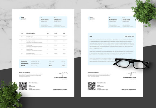 Blue And Black Invoice And Letterhead