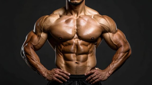 Muscular Man Bodybuilder Posing Showing Strong Physique and Abs
