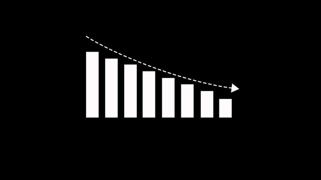 Financial business Loss down graph chart animation on black background. Business Info graphic animation, Bar graph. business loss graph show chart