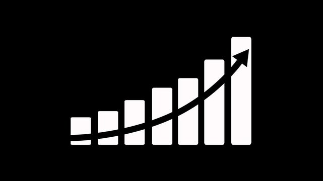 Abstract white business graph icon animation on black background with alpha channel