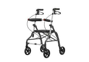 Rollator walker with seat and wheels isolated on transparent background