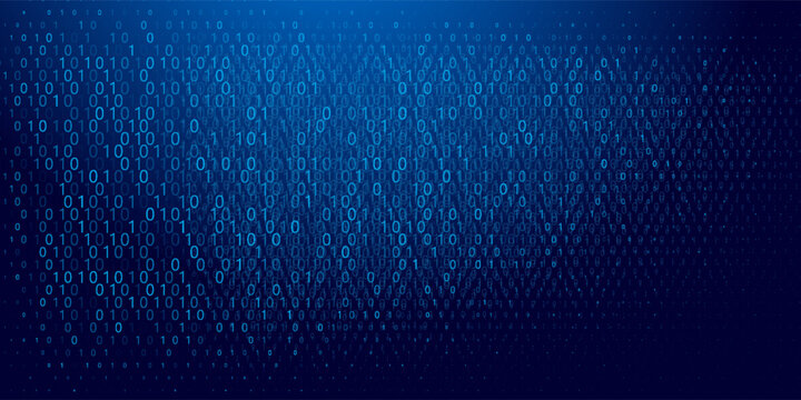 Blue glowing binary code rain background. Futuristic matrix style with data stream, abstract computer system, digital tech effect and cyber security information pattern. Vector eps10