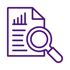 Purple icon of document and magnifying glass isolated on transparent background